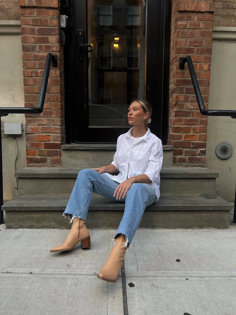 woman sitting on stairs